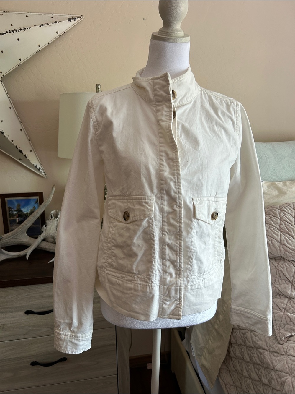 GAP Cream Utility Jacket with Button Flap Pockets